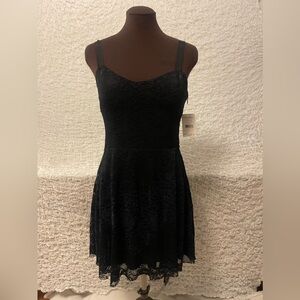 Free People Reflected Moonlight Black Lace Ribbon Dress
